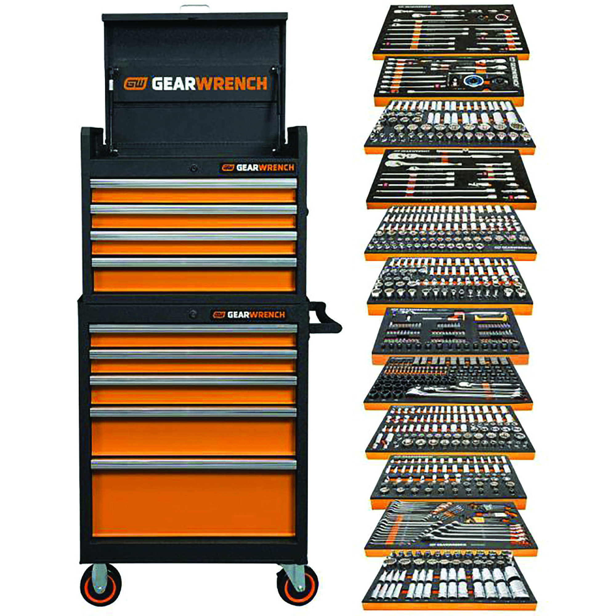 GearWrench - MEGAMOD 791-Piece Master Mechanics Tool Set - Modular Foam Trays, 26" Top Chest & Rolling Cart, Orange - ATGMEGAMODPRO